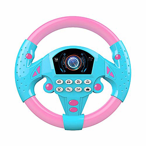 

toy electronic steering wheel, driving simulator toy with lights & music, simulate sounds like fire trucks/ambulances/police cars, early education puzzle for kids boys girls baby (pink blue)