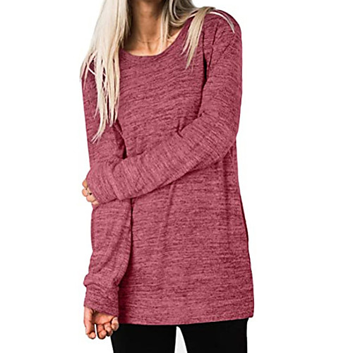 

Women's Tunic Plain Long Sleeve Round Neck Tops Basic Basic Top Black Blue Red