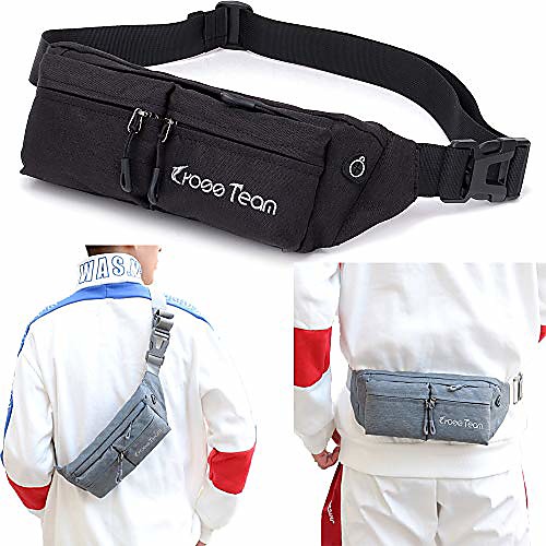 

fanny pack waterproof slim soft polyester water resistant waist bag for men and women, fully adjustable strap running hiking biking travel iphone xs / 8 plus samsung s10 plus/note 8 -black
