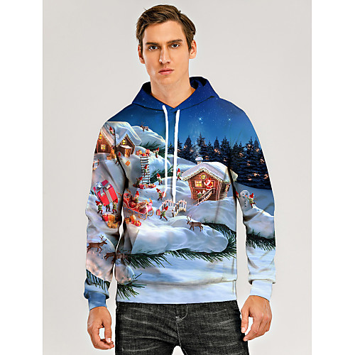 

Men's Pullover Hoodie Sweatshirt 3D Graphic Ugly Christmas Hooded Daily Basic Christmas Hoodies Sweatshirts Long Sleeve Blue