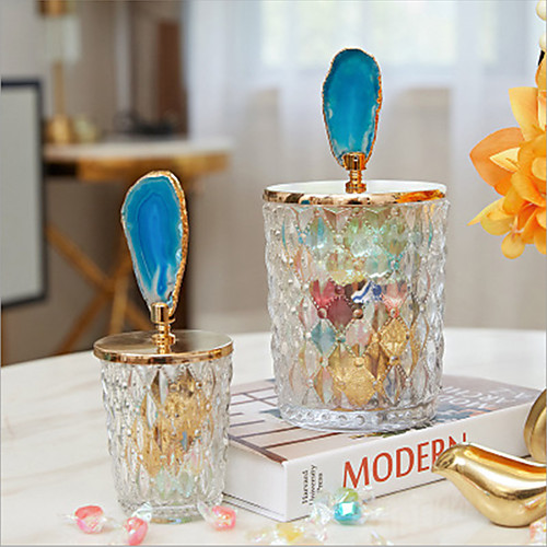 

Crystal Glass Storage Tank Christmas Party With Cover European Light Luxury Tea Table Tray Jewelry Candy Can Home Storage Accessories