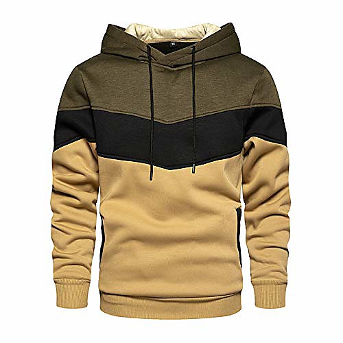 

men's novelty color block pullover fleece hoodie long sleeve casual sweatshirt with pocket khaki