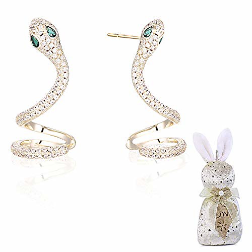 

gold snake micro-zircon ear cuff climber wrap earrings for women jewelry (gold snake earrings and bunny)