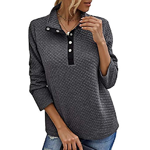 

women fashion quilted pattern lightweight zipper long sleeve plain casual ladies sweatshirts pullovers shirts tops (buttons grey, x-large)