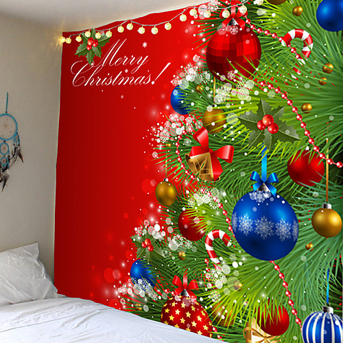 

Christmas Day Party Wall Tapestry Art Decor Blanket Curtain Picnic Table Cloth Hanging Home Bedroom Living Room Dormitory Decoration Christmas Tree Ball