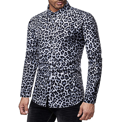 

Men's Shirt Leopard Long Sleeve Daily Tops Sexy White Yellow