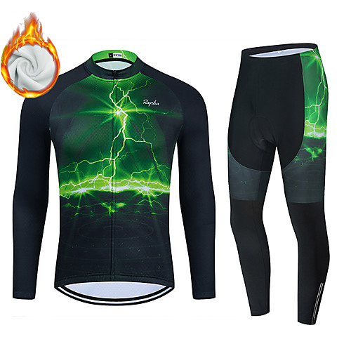 

WECYCLE Women's Men's Long Sleeve Cycling Jersey with Bib Tights Cycling Jersey with Tights Winter Fleece Green BlackWhite Black / Green Lightning Bike Fleece Lining Breathable Warm Quick Dry Sports