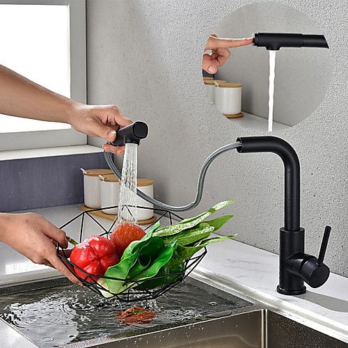 

Kitchen Sink Faucet Black Single Handle One Hole Electroplated Pull-out Centerset Contemporary Kitchen Taps with Stream and Shower Modes Contain with Cold/Hot Water