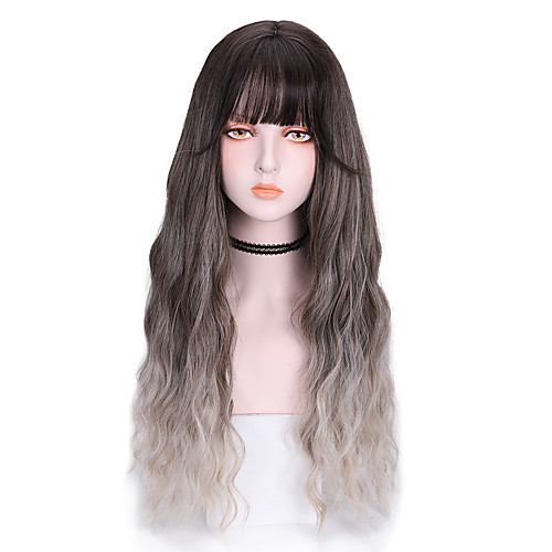 

Synthetic Wig Curly With Bangs Wig Long Grey Purple Orange Synthetic Hair 26 inch Women's Cool Color Gradient Comfy Purple Gray