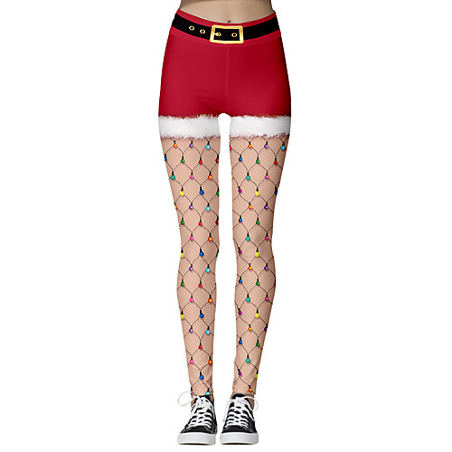 

Women's High Waist Yoga Pants Leggings Tummy Control Butt Lift Breathable Christmas Red / Green Red Light Red Yoga Fitness Gym Workout Winter Sports Activewear Stretchy