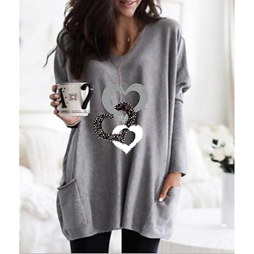 

Women's T Shirt Dress Tee Dress Short Mini Dress Black Blue Purple Gray Long Sleeve Print Pocket Print Fall Winter Round Neck Casual Christmas 2021 S M L XL XXL 3XL 4XL 5XL