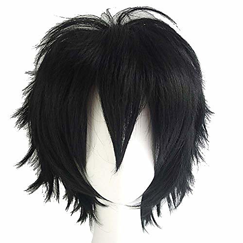 

30cm unisex short fluffy straight spiky cosplay hair wig black for women men male cartoon anime con party costume pixie wigs