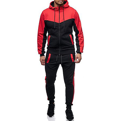 

men camo gradient sport suit contrast jogging full sweatsuit zipper hoodies tracksuit outfit, sports wear men set (a-red, xxxl)