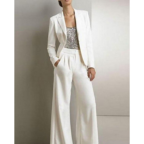 

Pantsuit / Jumpsuit Mother of the Bride Dress Elegant Jewel Neck Floor Length Polyester Long Sleeve with Ruching 2021