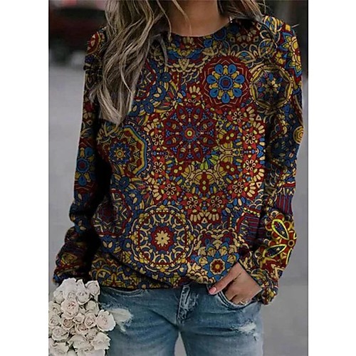 

Women's Pullover Sweatshirt Floral Graphic Daily Basic Casual Hoodies Sweatshirts Purple Red Yellow / Micro-elastic