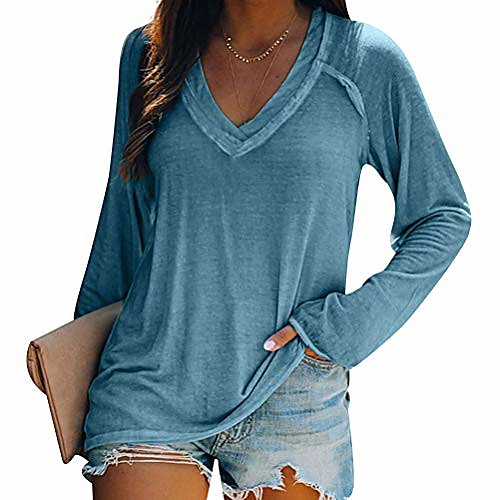 

women solid color cross v neck blouse shirt long sleeve casual fall tops