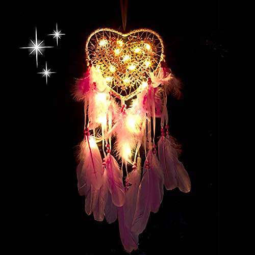 

Led Boho Dream Catcher Handmade Gift Wall Hanging Decor Art Ornament Craft Feather Heart 6015cm for Kids Bedroom Wedding Festival