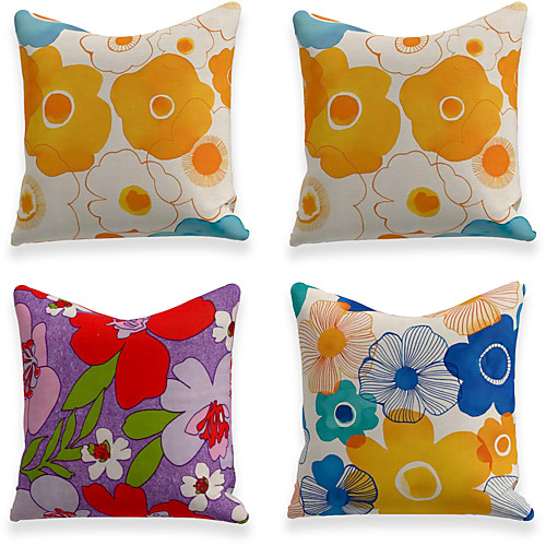 

Cushion Cover 4PCS Linen Soft Decorative Square Throw Pillow Cover Cushion Case Pillowcase For Sofa Bedroom 45 x 45 cm (18 x 18 Inch) Superior Quality Mashine Washable Cute Flower