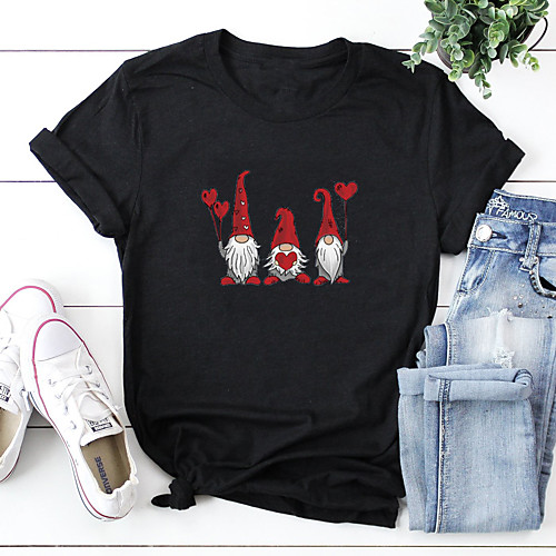 

Women's Christmas T-shirt Graphic Prints Print Round Neck Tops 100% Cotton Basic Christmas Basic Top White Black Purple