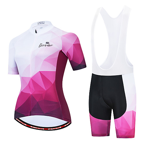 

Women's Short Sleeve Cycling Jersey with Bib Shorts White BlackWhite Bike Breathable Quick Dry Moisture Wicking Sports Geometic Mountain Bike MTB Clothing Apparel / Micro-elastic / Athleisure