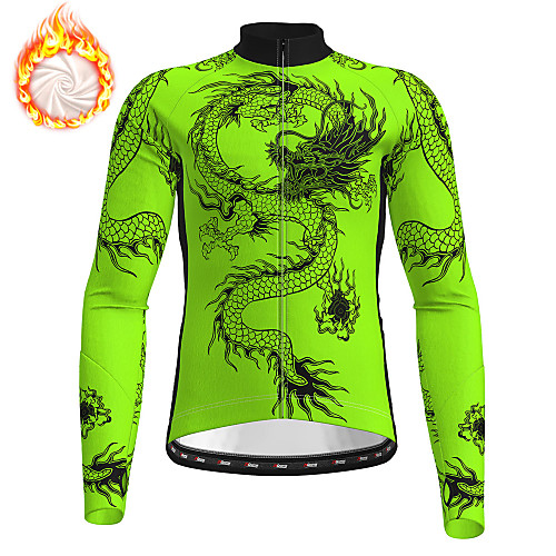 

21Grams Men's Long Sleeve Cycling Jersey Winter Fleece Black Yellow Orange Dragon Bike Jersey Top Mountain Bike MTB Road Bike Cycling Fleece Lining Breathable Warm Sports Clothing Apparel / Quick Dry