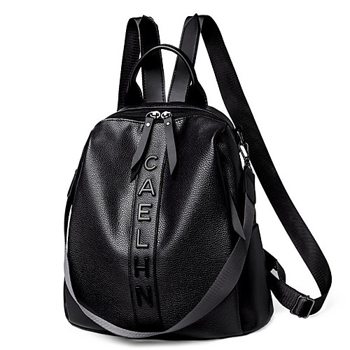 

Women's Unisex Leather PU School Bag Rucksack Commuter Backpack Large Capacity Waterproof Zipper Solid Color Sports & Outdoor Daily Backpack Black Red