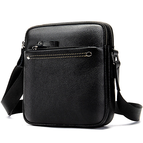 

Men's Bags Cowhide Crossbody Bag Zipper Daily Going out Chain Bag Black