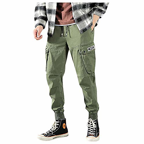 

men's harem pants jogger elastic waist drawstring moto biker punk pants stretch with side pockets sweatpants army green