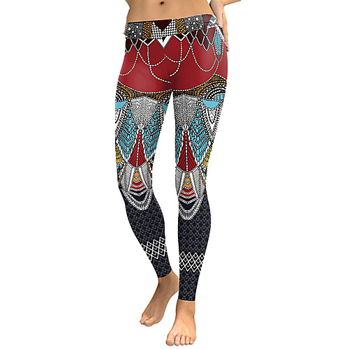 

Women's Sporty Comfort Skinny Gym Yoga Leggings Pants Striped Patterned Ankle-Length Print High Waist Red