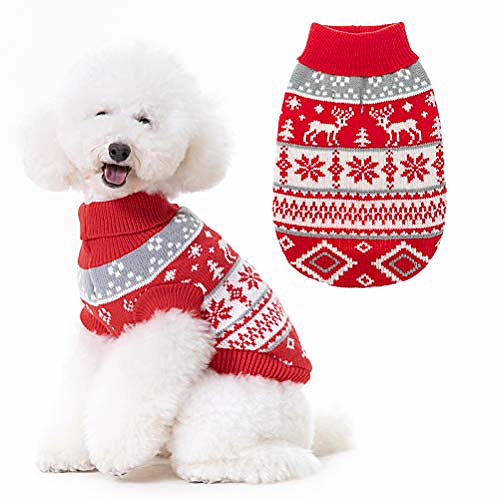 

christmas snowflake turtleneck dog sweater - cute pullover pet knitwear cold weather clothes outfit for cats & dogs