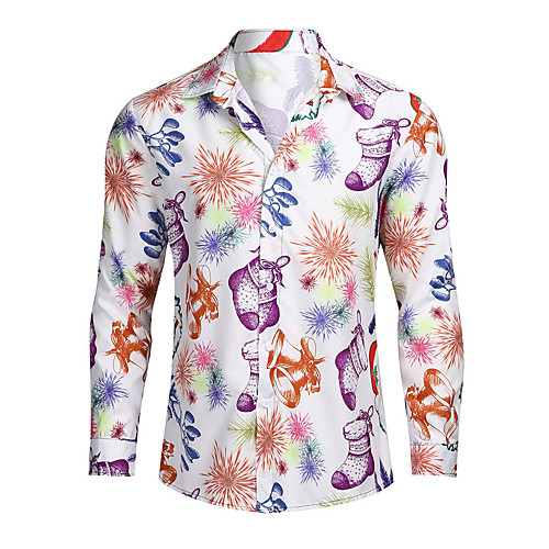 

Men's Shirt Other Prints Graphic Print Long Sleeve Christmas Tops Streetwear White