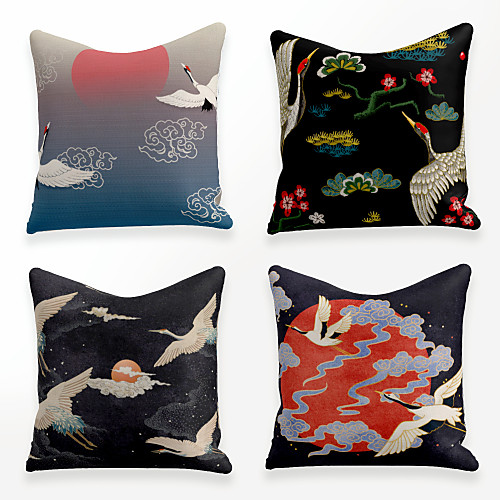 

Cushion Cover 4PCS Linen Soft Decorative Square Throw Pillow Cover Cushion Case Pillowcase for Sofa Bedroom 45 x 45 cm (18 x 18 Inch) Superior Quality Mashine Washable Chinese Style Clouds