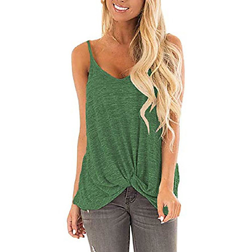 

womens summer sexy spaghetti strap tank tops sleeveless twist knot shirt cami tunic blouse dark green m