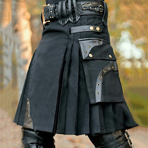 

makkrom mens scottish utility kilt pleated irish solid kilts with cargo pocket black