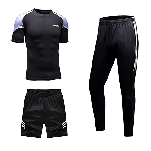 

Men's Patchwork Tracksuit Activewear Set Athletic Athleisure Short Sleeve 3pcs Breathable Quick Dry Moisture Wicking Fitness Gym Workout Running Walking Jogging Sportswear Normal Outfit Set Clothing