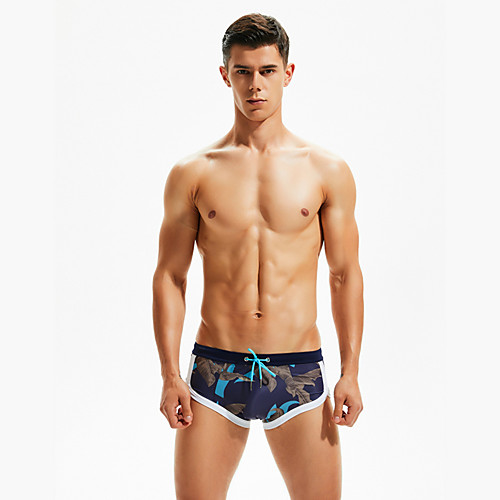 

Men's Bikini Bottom Swimsuit Drawstring Tropical White Royal Blue Swimwear Bathing Suits