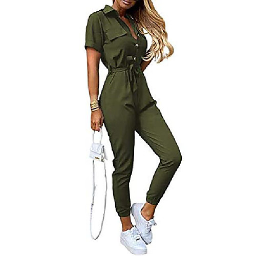 

Women's Casual Causal Daily Holiday 2021 Creamy-white ArmyGreen Striped flower Jumpsuit Print Solid Color