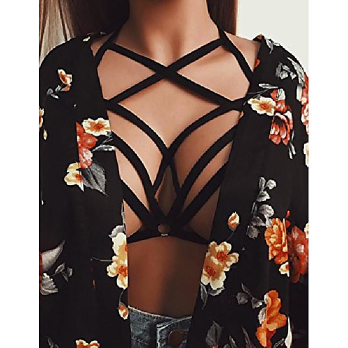 

women solid sexy harness stretchy bandage straps bra everyday bras black