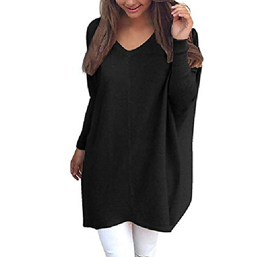 

women long sleeve v neck black pullovers loose sweaters long pullover jumper tops xl
