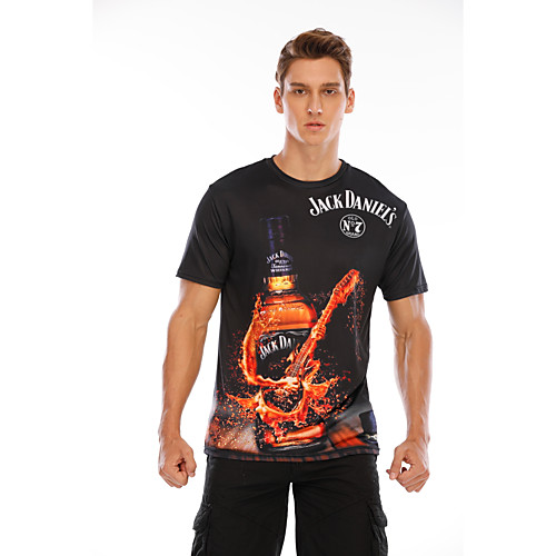 

Men's Graphic Beer Plus Size T-shirt Print Short Sleeve Weekend Tops Streetwear Round Neck Black Yellow Orange / Summer