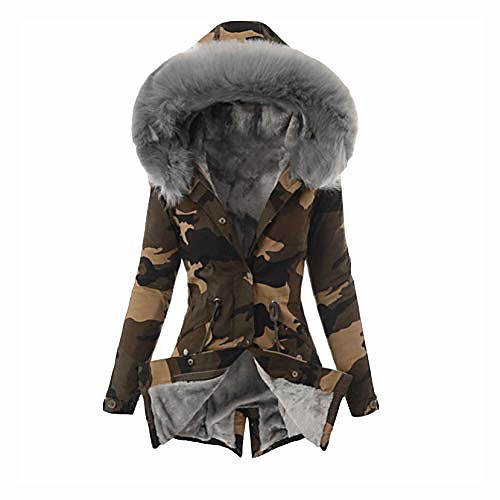 

women windproof parka coat jacket hooded, ladies windbreaker winter long sleeve thickened down cotton faux fur lined warm zipped coats (gray, l)