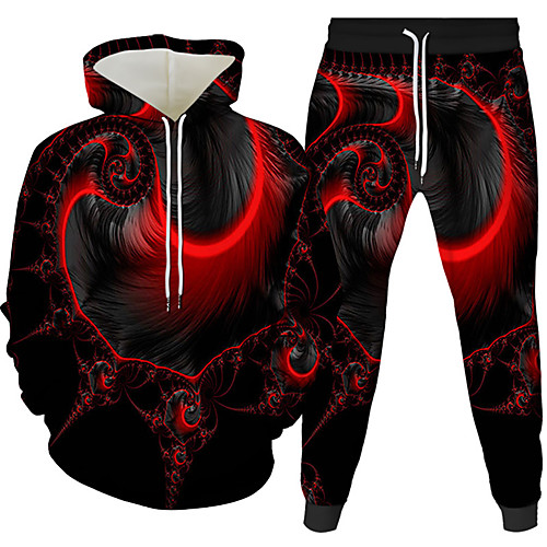 

Women's Men's 3D Hoodies Set Graphic Abstract 3D 2 Piece Front Pocket Daily 3D Print 3D Print Casual Hoodies Sweatshirts White Black Wine