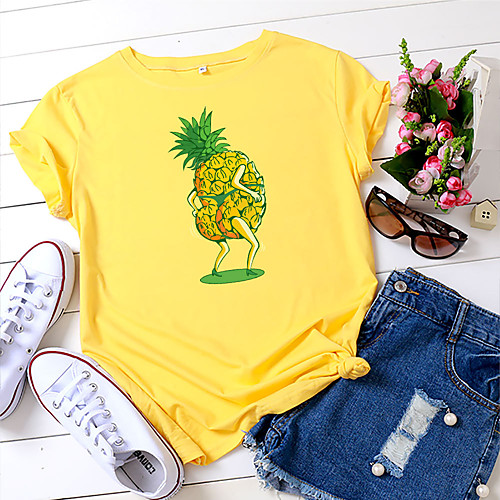 

Women's T shirt Graphic Prints Fruit Print Round Neck Tops 100% Cotton Basic Basic Top White Black Yellow