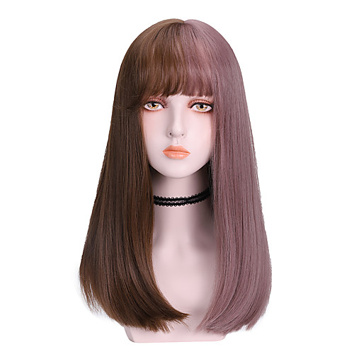 

Synthetic Wig Straight With Ponytail Wig Medium Length Brown Black Synthetic Hair 16 inch Women's Cool Ombre Hair Black Brown