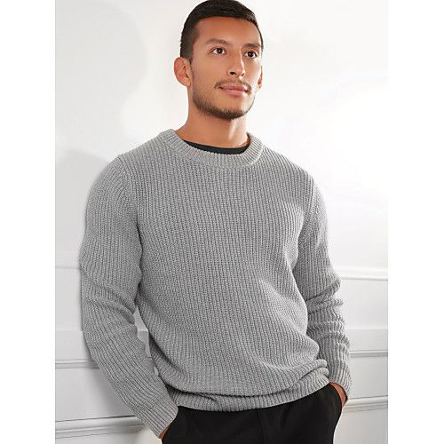 

Men's Knitted Solid Color Pullover Long Sleeve Sweater Cardigans Crew Neck Fall Winter White Black Blue