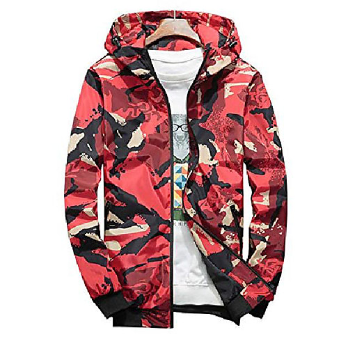 

men's windbreaker casual jacket with hood camouflage outdoor coat lightweight jackets trendy sportswear style1 red l