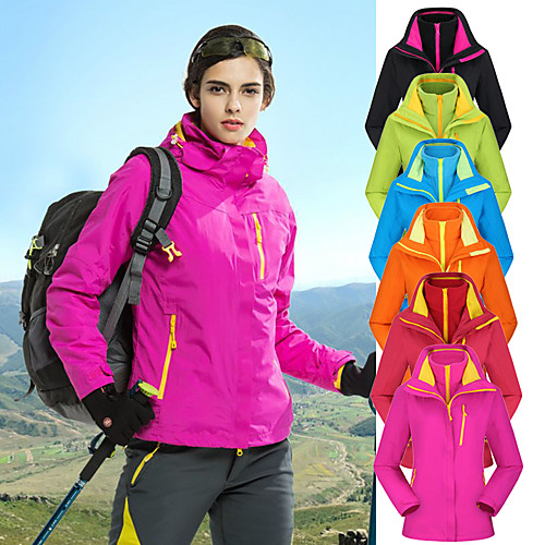 

Women's Hiking Softshell Jacket Hiking Jacket Hiking Windbreaker Winter Outdoor Solid Color Thermal Warm Waterproof Windproof Breathable 3-in-1 Jacket Top Single Slider Camping / Hiking Ski
