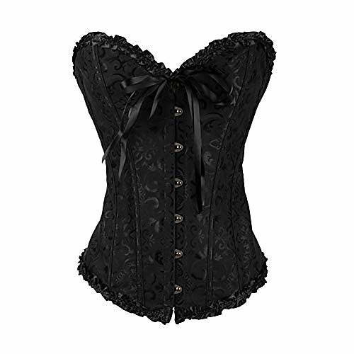 

women's floral lace trim corset overbust waist cincher bustier top corset bustier satin sexy lace up shoulder top fashion,black,l