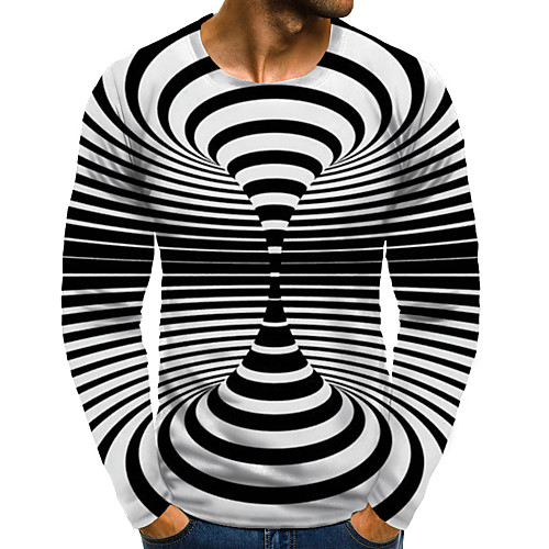 

Men's 3D Graphic optical illusion Plus Size T-shirt Print Long Sleeve Daily Tops Round Neck Black / White / Sports