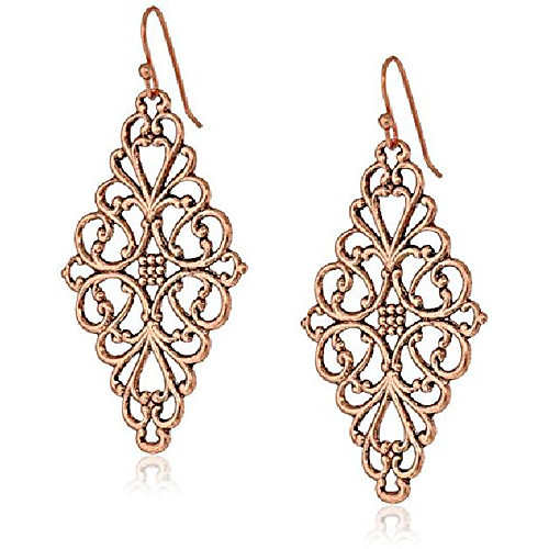 

rose gold-tone filigree diamond drop earrings